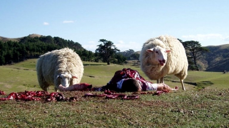  Кадр із Black sheep movie, вівці-зомбі пожирають людину