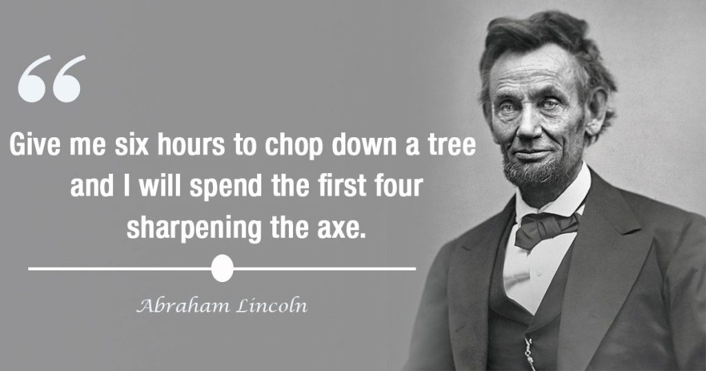 Abraham Lincoln of tree shopping with axe