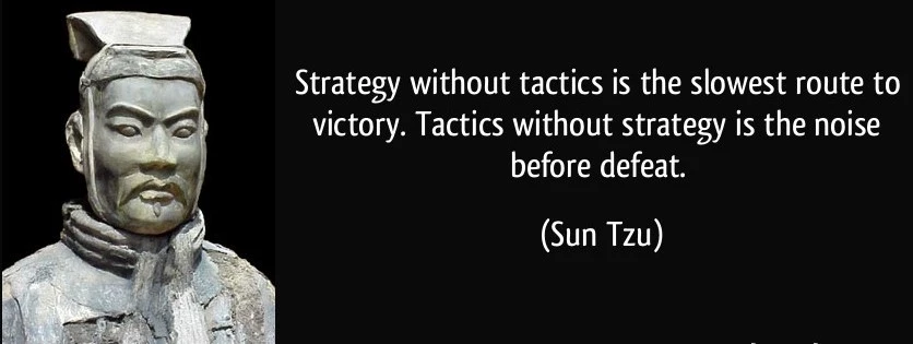 Strategy without tactics is the slowest route to victory. Tactics without strategy is the noise before defeat. -- Sun Tzu